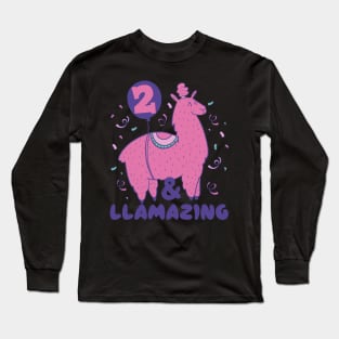 Llamazing 2nd Birthday 2 Years Old Llama Girls Kids Gift design Long Sleeve T-Shirt